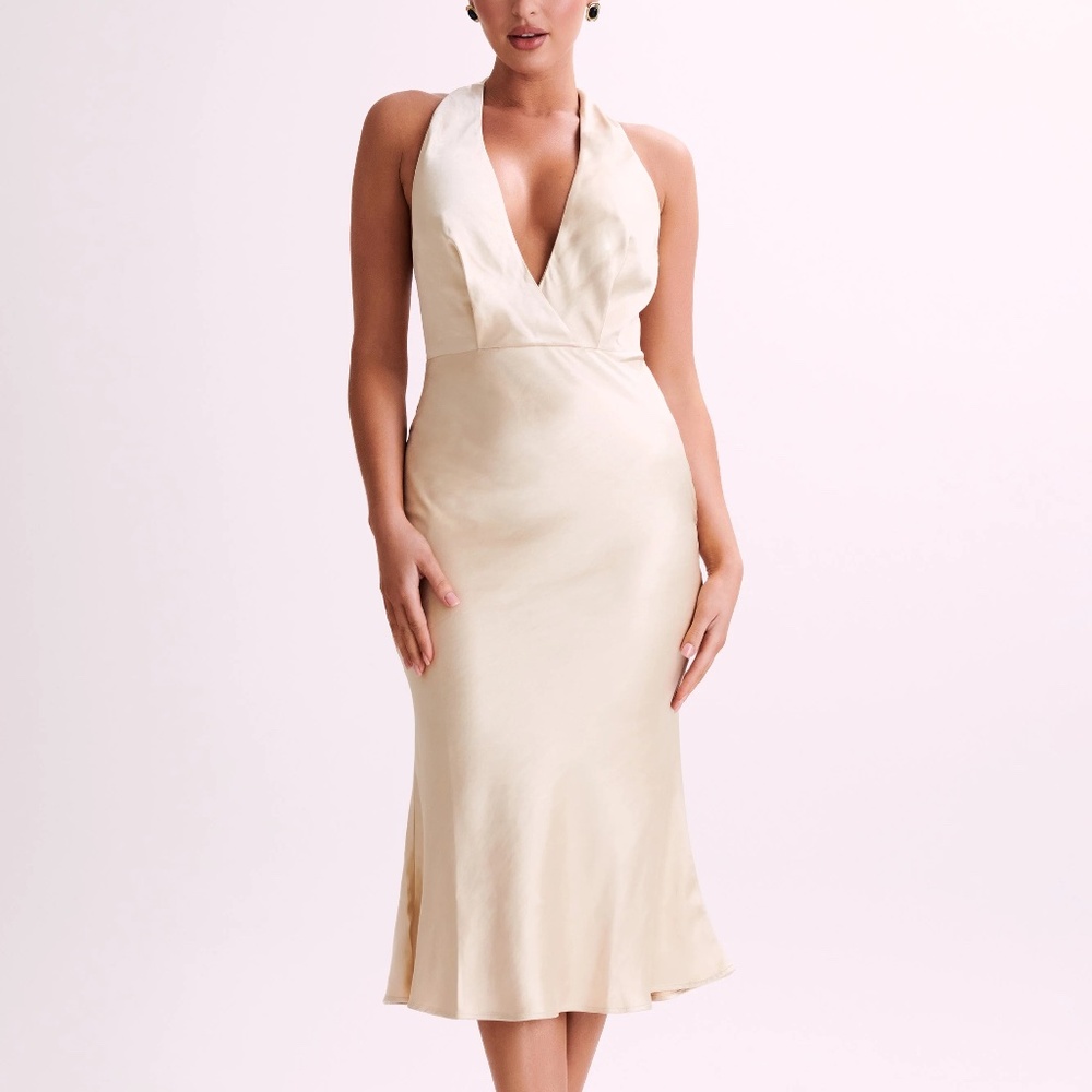 MESHKI Satin Cowl Midi Dress - Gold